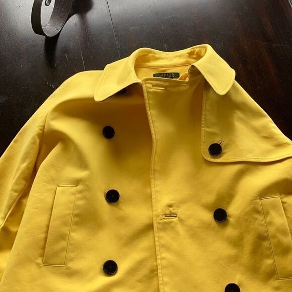 Lauren Ralph Lauren Cropped Trench Cropped double breast yellow black buttons L - Picture 14 of 16
